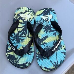 Quiksilver Blue and Yellow Leaf Flip Flops